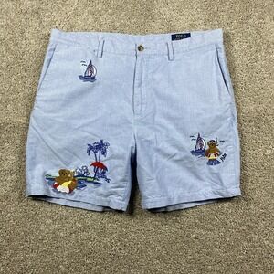 Polo Ralph Lauren Bear Embroidered Classic Fit Chambray Shorts Men's 34 6" Beach